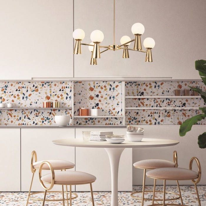 PENDANT L/F 6xG9+6xGU10 KIMOLOS GOLD METAL + WHITE GLASS Φ72Χ120CM