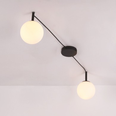 CEILING L/F 2ΧE14 TIRAMOLLA BLACK METAL + WHITE GLASS 72Χ42Χ32CM