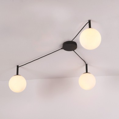 CEILING L/F 3ΧE14 TIRAMOLLA BLACK METAL + WHITE GLASS 78Χ72Χ32CM