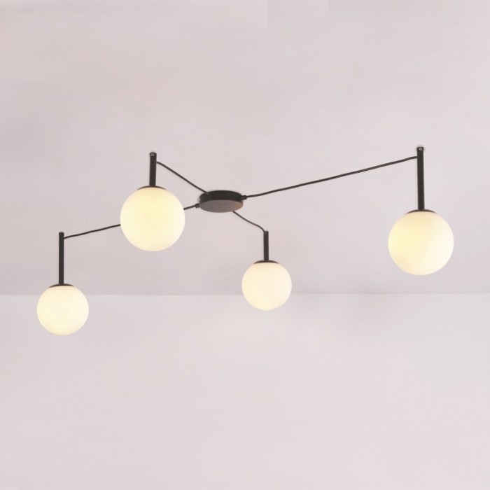 CEILING L/F 4ΧE14 TIRAMOLLA BLACK METAL + WHITE GLASS 150Χ75Χ32CM