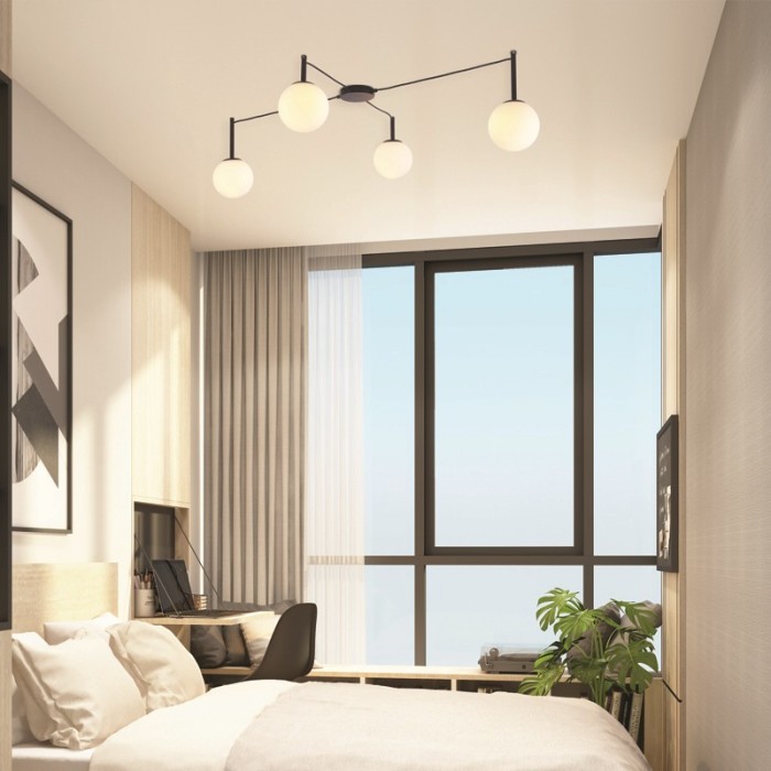 CEILING L/F 4ΧE14 TIRAMOLLA BLACK METAL + WHITE GLASS 150Χ75Χ32CM