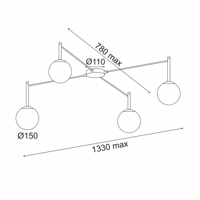 CEILING L/F 4ΧE14 TIRAMOLLA BLACK METAL + WHITE GLASS 150Χ75Χ32CM