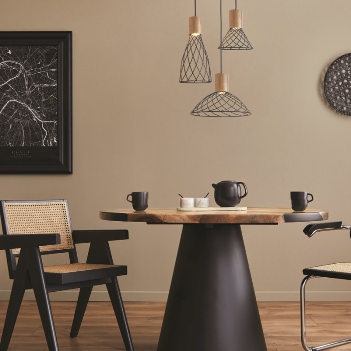 NETTO PENDANT L/F  1xGU10 TORNADE  METAL BLACK + WOOD Φ35Χ120CM
