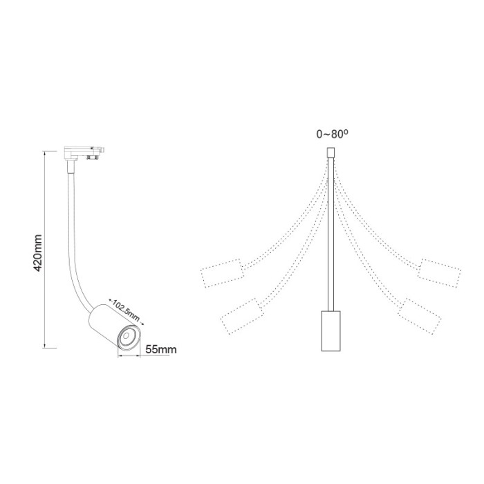 WHITE LED TRACK LIGHT 10W 3000K 4WIRES 24° 850LM 230V Ra80