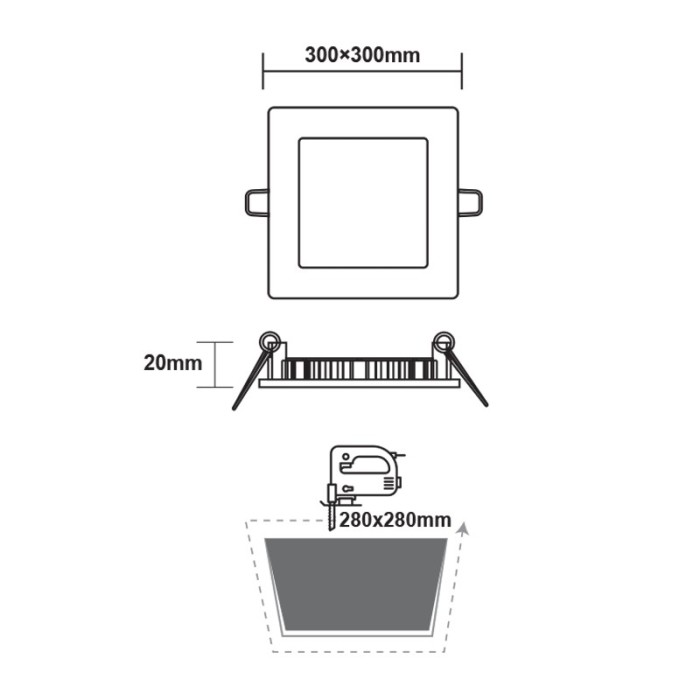 LED SLIM PANEL WHITE SQUARE REC. 23W 6500K 2120Lm 300x300mm 230V AC Ra80