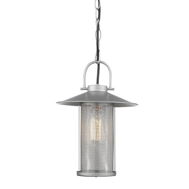 PAINTED SILVER PENDANT LUMINAIRE ROSSA 1XE27 IP44 WITH GRID & CLEAR GLASS 