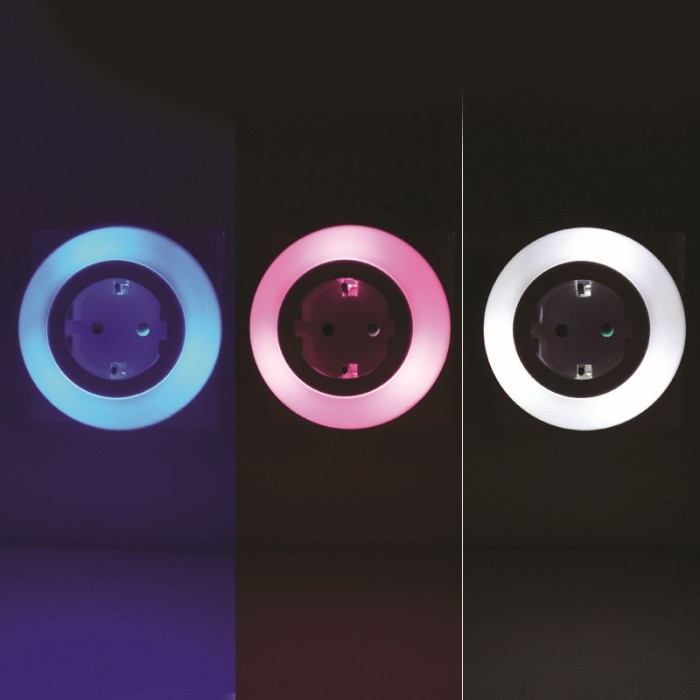 LED NIGHT LAMP 0,5W WITH SOCKET, SENSOR, WHITE/BLUE/RED LIGHT, WHITE PLASTIC 230V IP20 
