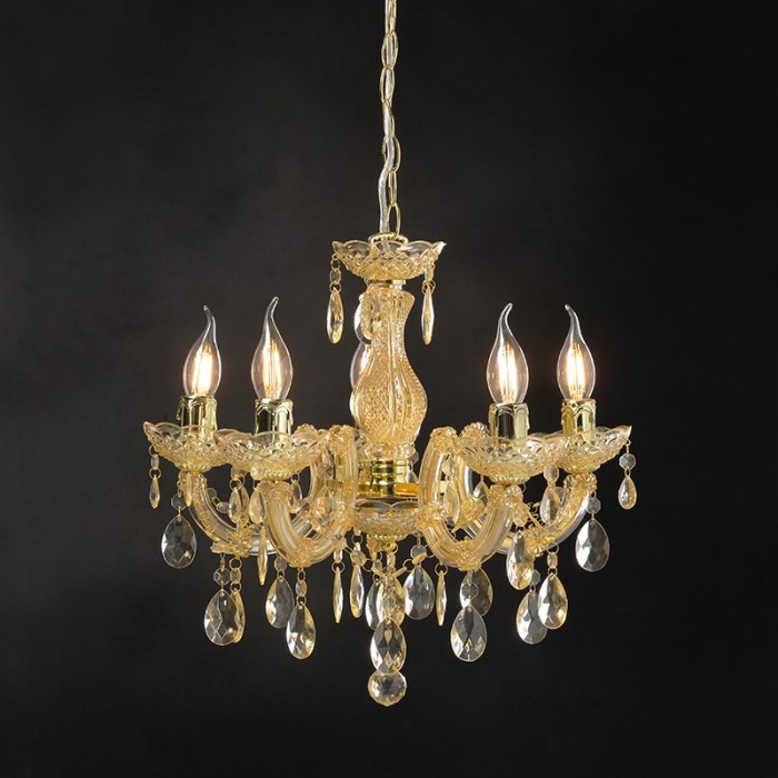 PENDANT LUMINAIRE 5ΧΕ14 ACRYLIC AMBER + GOLD METAL Φ46ΧΗ122CM NEFERTITI