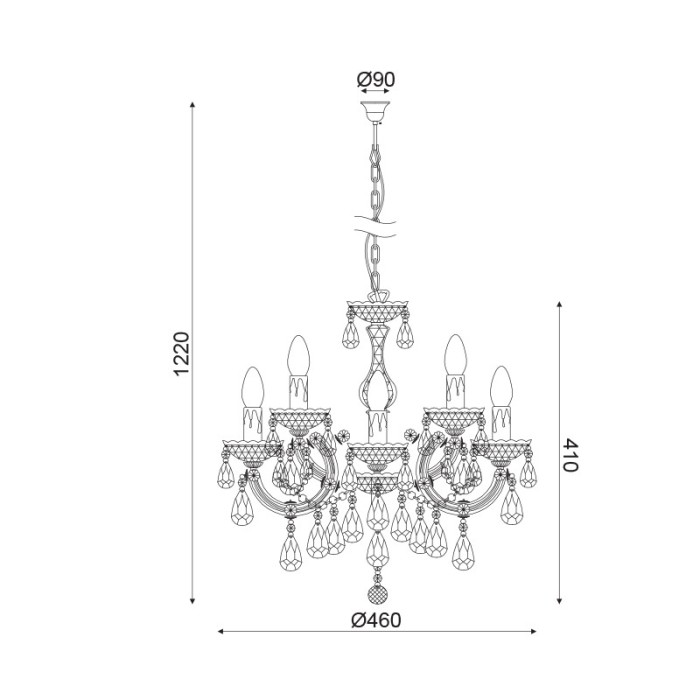 PENDANT LUMINAIRE 5ΧΕ14 ACRYLIC AMBER + GOLD METAL Φ46ΧΗ122CM NEFERTITI