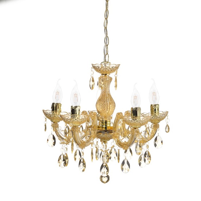 PENDANT LUMINAIRE 5ΧΕ14 ACRYLIC AMBER + GOLD METAL Φ46ΧΗ122CM NEFERTITI