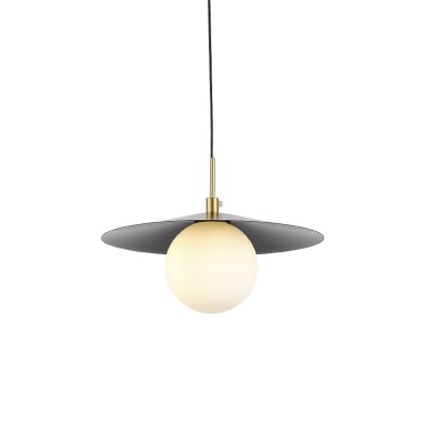 PENDANT LIGHT 1XG9 GOLD METAL BLACK PVC SHADE D100mm GLOBIE