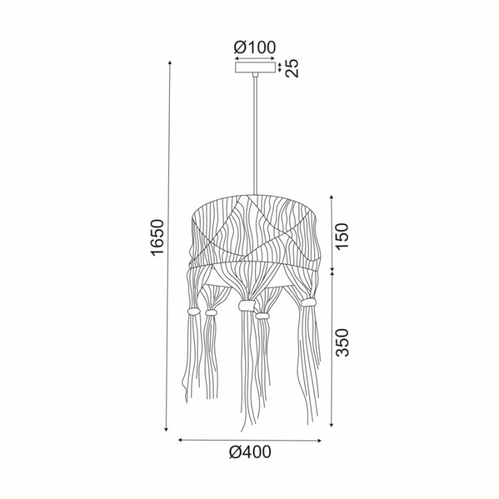 NETTO PENDANT LIGHTING 1ΧΕ27 THASSOS ECRU MACRAME WOOL D40XH165CM