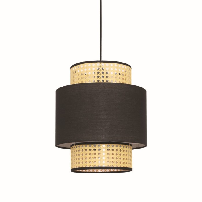 PENDANT LIGHTING 1ΧΕ27 NISYROS BLACK FABRIC+MATTING RATTAN D30XH150CM