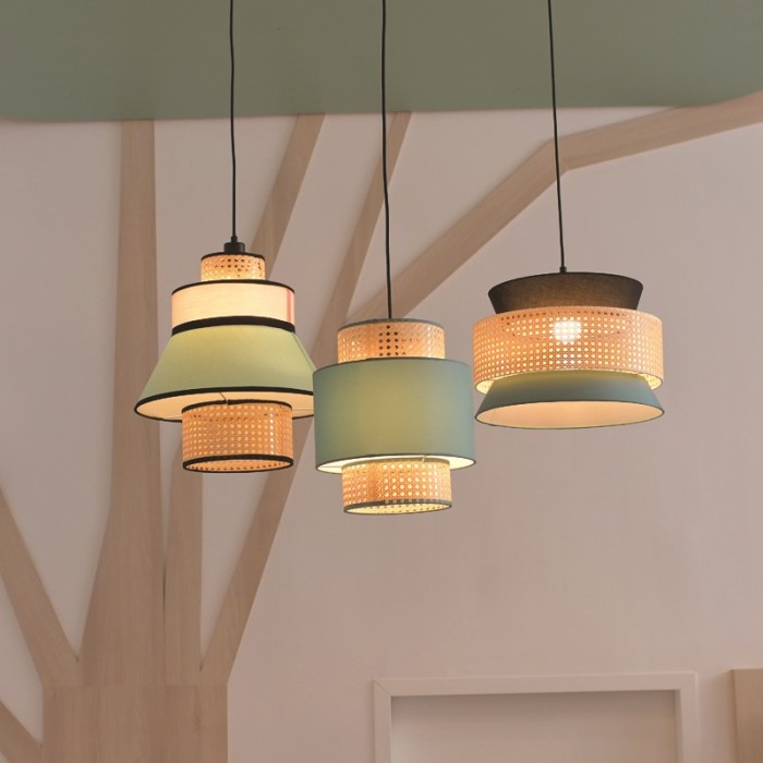 PENDANT LIGHTING 1ΧΕ27 NISYROS ΒΕΡΑΜΑΝ FABRIC+MATTING RATTAN D30XH150CM