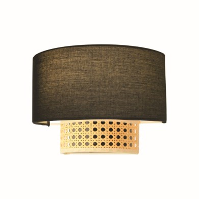 WALL MOUNTED LIGHTING 1ΧΕ14 NISYROS BLACK FABRIC+MATTING RATTAN 25Χ18Χ13CM