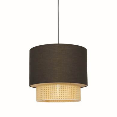 PENDANT LIGHTING 2ΧΕ27 NISYROS BLACK FABRIC+MATTING RATTAN D40xH150CM