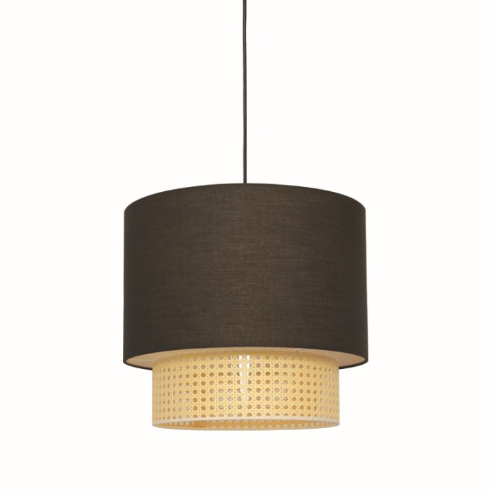 PENDANT LIGHTING 2ΧΕ27 NISYROS BLACK FABRIC+MATTING RATTAN D40xH150CM