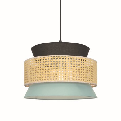 PENDANT LIGHTING 1ΧΕ27 NISYROS BLACK-ΒΕΡΑΜΑΝ FABRIC+MATTING RATTAN D40XH150CM