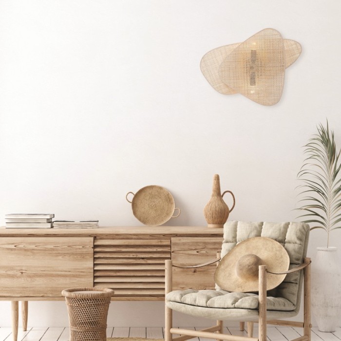 WALL MOUNTED LIGHTING 2ΧΕ14 SKYROS MATTING RATTAN 50X35X13CM