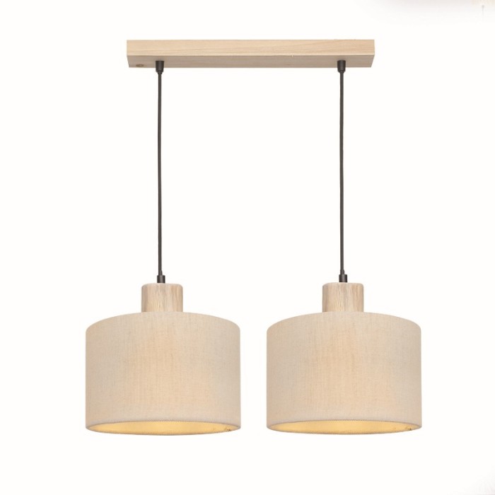 NETTO PENDANT LIGHTING 2ΧΕ27 CHIOS CREAM FABRIC+WOOD 50X22XH130CM