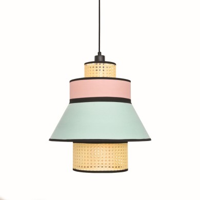 PENDANT LIGHTING 1ΧΕ27 JAPAN ΡΟΖ-MINT FABRIC+MATTING RATTAN D42XH190CM