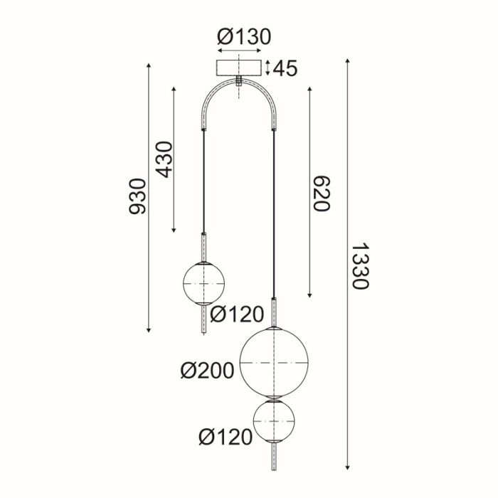 PENDANT LUMINAIRE LED 15W 3000K 1500LM AMELIA BLACK METALIC+WHITE GLASS D37XH130CM