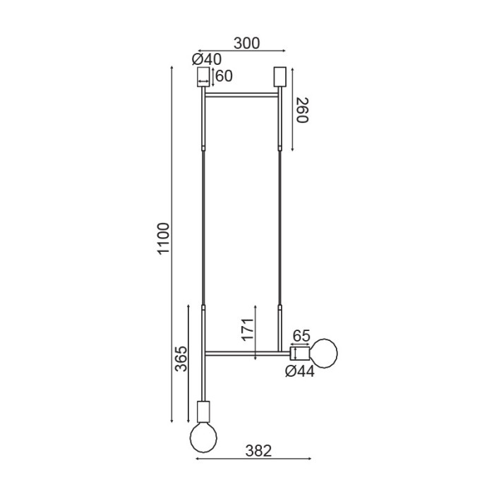NETTO ΦΩΤΙΣΤΙΚΟ ΚΡΕΜΑΣΤΟ ΜΑΥΡΟ ΜΑΤ ΜΕΤΑΛΛΙΚΟ ΣΥΜΒΑΤΙΚΟ 2ΧΕ27 IP20 382Χ1100mm