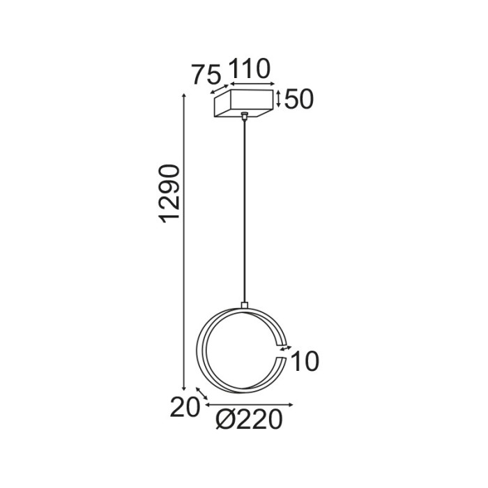 PENDANT LUMINAIRE LED 8W 3000K 750LM BLACK METAL 22X11XH129CM EUCLID3