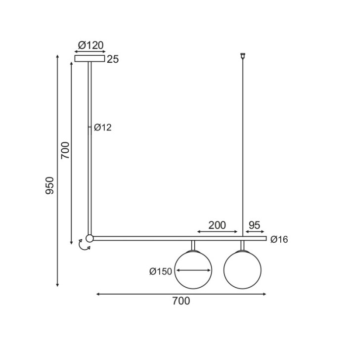 ΚΡΕΜΑΣΤΟ Φ/Σ 2ΧΕ27 ΜΕΤΑΛΛΙΚΟ+ΟΠΑΛ ΓΥΑΛΙ 76X15XH95CM THETIS