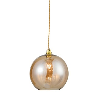 PENDANT 1XE27 CLEAR AMBER GLASS+ GOLD METAL SUSPENSION Φ30ΧΗ120CM PYTHIA