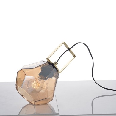 NETTO TABLE L/F 1ΧΕ27 GLASS AMBER+BRASS ΜΕΤΑL Φ18ΧH24,5CM DIAMONDRA