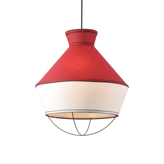 NETTO PENDANT L/F 3ΧΕ27 FABRIC RED +WHITE Φ45ΧΗ120CM