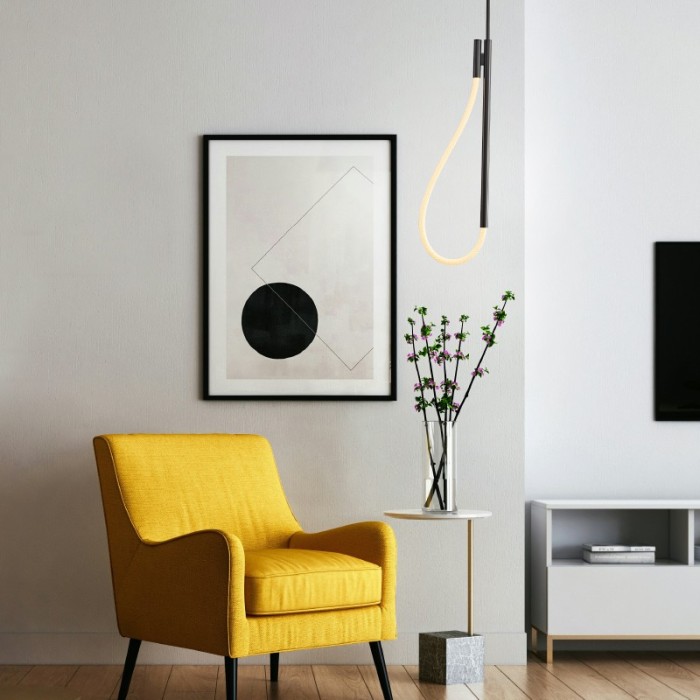 MALPO-ΦΩΤΙΣΤΙΚΟ ΚΡΕΜΑΣΤΟ ΜΑΥΡΟ ΜΕΤΑΛΛΙΚΟ LED SMD 12W 3000K 536LM IP20 Φ245Χ1500ΜM 