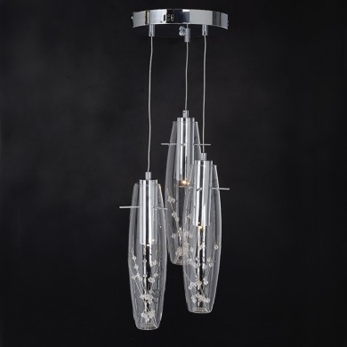 NETTO PENDANT LED 3X3W 3000K GLASS + COLOR METAL + CRYSTAL Φ30ΧΗ100CM VANI