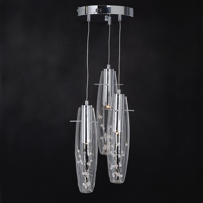 NETTO PENDANT LED 3X3W 3000K GLASS + COLOR METAL + CRYSTAL Φ30ΧΗ100CM VANI