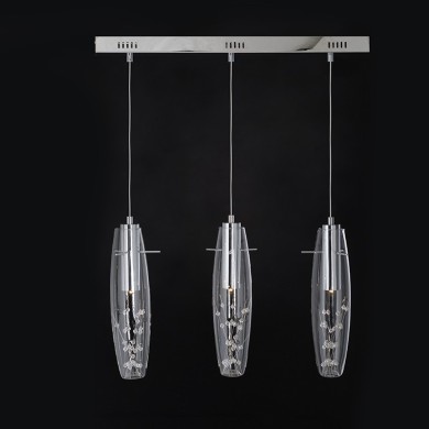 NETTO PENDANT LED 3X3W 3000K GLASS+CHROME METAL+CRYSTAL 65Χ7ΧΗ100CM VANI