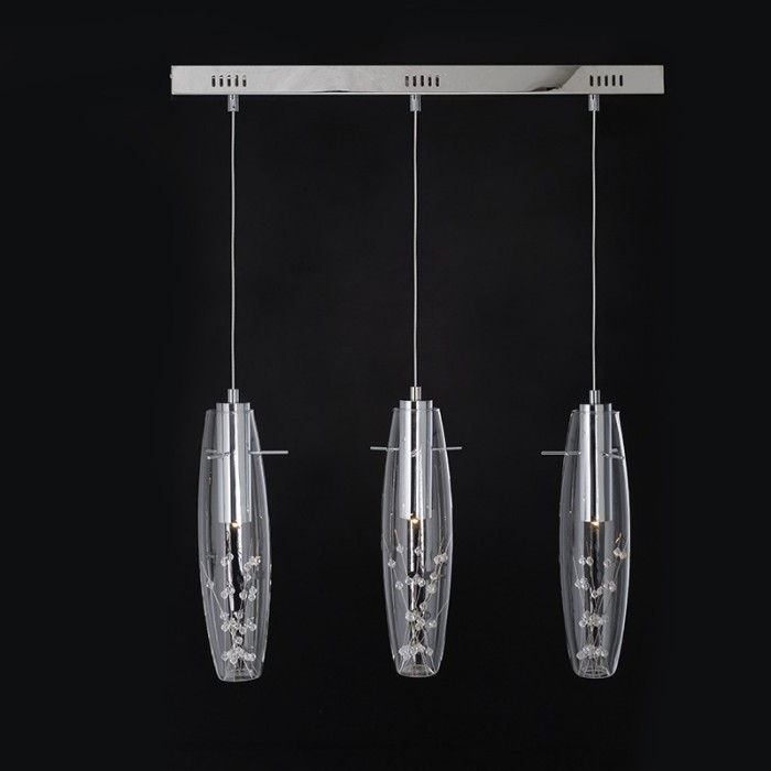 NETTO PENDANT LED 3X3W 3000K GLASS+CHROME METAL+CRYSTAL 65Χ7ΧΗ100CM VANI