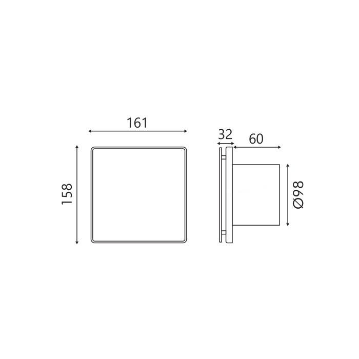 EXHAUST FAN BLACK PLASTIC 7 BLADES 12W 220-240V WITHOUT CABLE 158x161x98mm