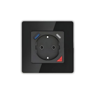 WIFI ΠΡΙΖΑ 16A ΜΑΥΡΟ+1usb+1c 86*86mm N+L