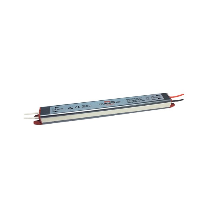 ΓΡΑΜΜΙΚΟ ΜΕΤΑΛΛΙΚΟ CV LED DRIVER 24W 230V AC12V DC 2A IP67 ΜΕ ΚΑΛΩΔΙΑ