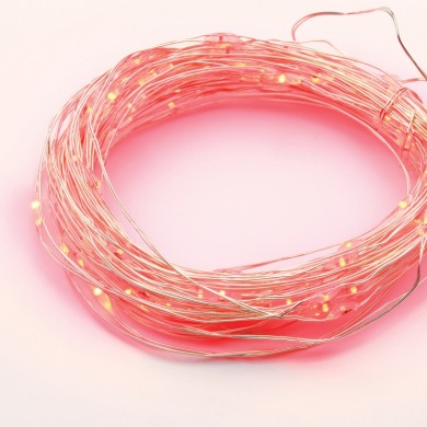 100 LED STRING LIGHTS TIMER RED SILVER COPPER WIRE & BAT.3XAA IP44 10m+10cm