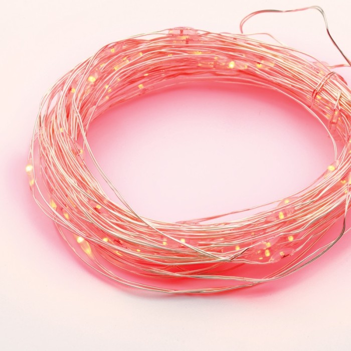 100 LED STRING LIGHTS TIMER RED SILVER COPPER WIRE & BAT.3XAA IP44 10m+10cm
