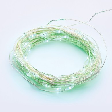 100 LED STRING LIGHTS GREEN SILVER COPPER WIRE ADAPTOR(3VDC) & 8 FUNCTIONS IP44 10m+3m 1.8W 