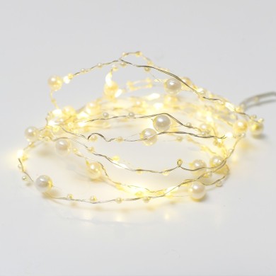 "PEARL" MOTIF 20 LED STRING LIGHTS WARM WHITE SILVER COPPER WIRE & BATTER.2xAA IP20 2m+10cm 1.2W 