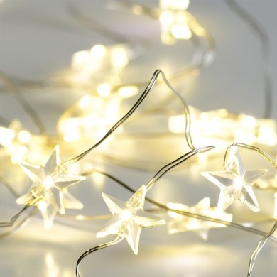 "STAR" MOTIF 20 LED STRING LIGHTS WARM WHITE SILVER COPPER WIRE & BATTER.2xAA IP20 2m+10cm 1.2W 