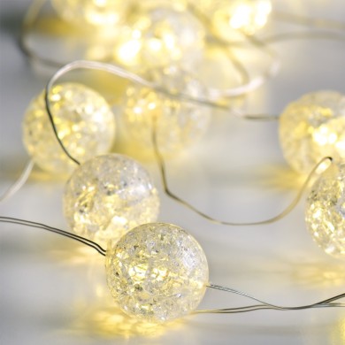 "BALL" MOTIF 20 LED STRING LIGHTS WARM WHITE SILVER COPPER WIRE & BATTER.2xAA IP20 2m+10cm 1.2W 