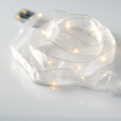 "WHITE RIBBON", 20 LED COPPER WIRE STRING LIGHTS, WW, SILVER COPPER WIRE. & BAT. 3xAA, IP20, 2M+10CM, 1.2W