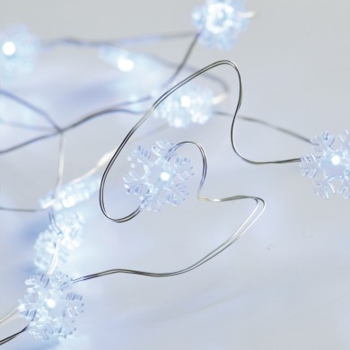 "SNOWFLAKE" MOTIF 20 LED STRING LIGHTS COOL WHITE SILVER COPPER WIRE & BATTER.2xAA IP20 2m+10cm 1.2W 