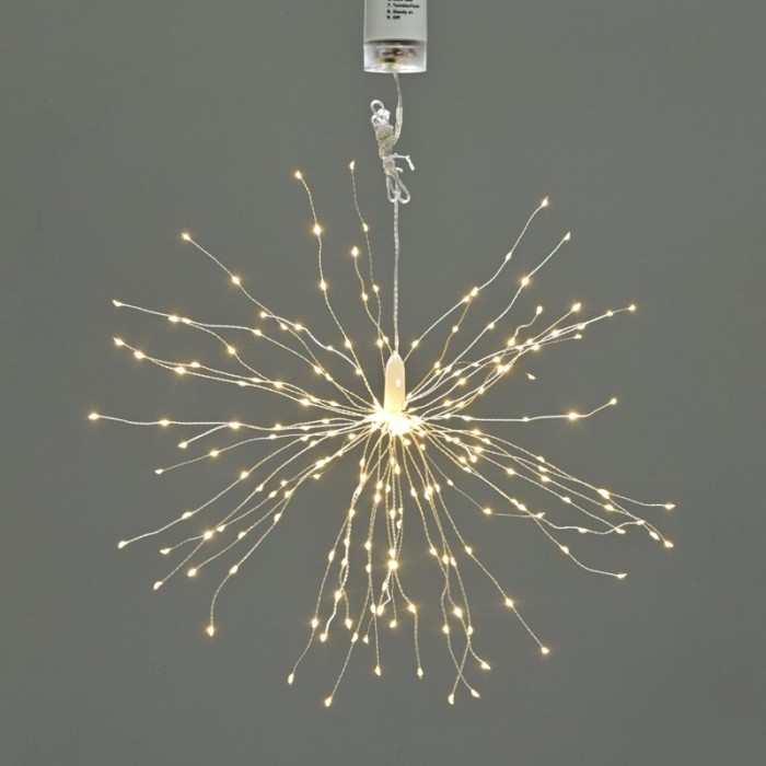 250 LED FIREWORKS STRING LIGHT WW SILVER COPPER WIRE & BATTERY 4xAA+REMOTE IP44 5LEDSx50 STRINGS+100CM