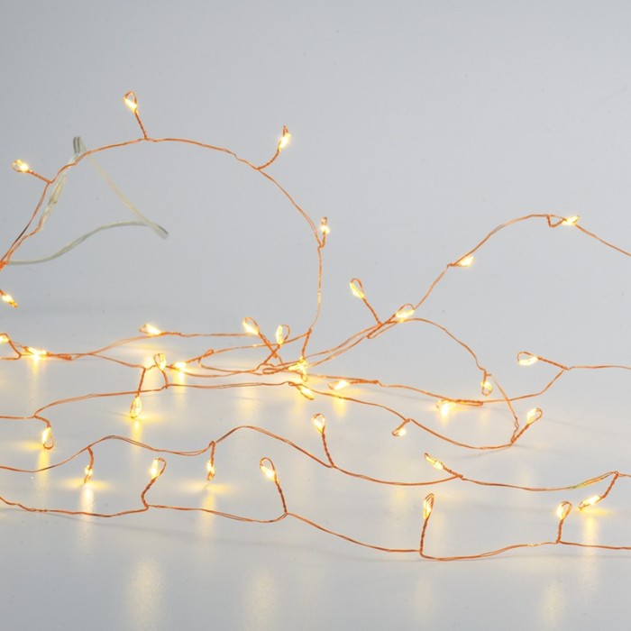 50 CLUSTER LED STRING LIGHTS, WW, COPPER WIRE & BAT. 3XAA IP20 2.5M+30CM, 3W